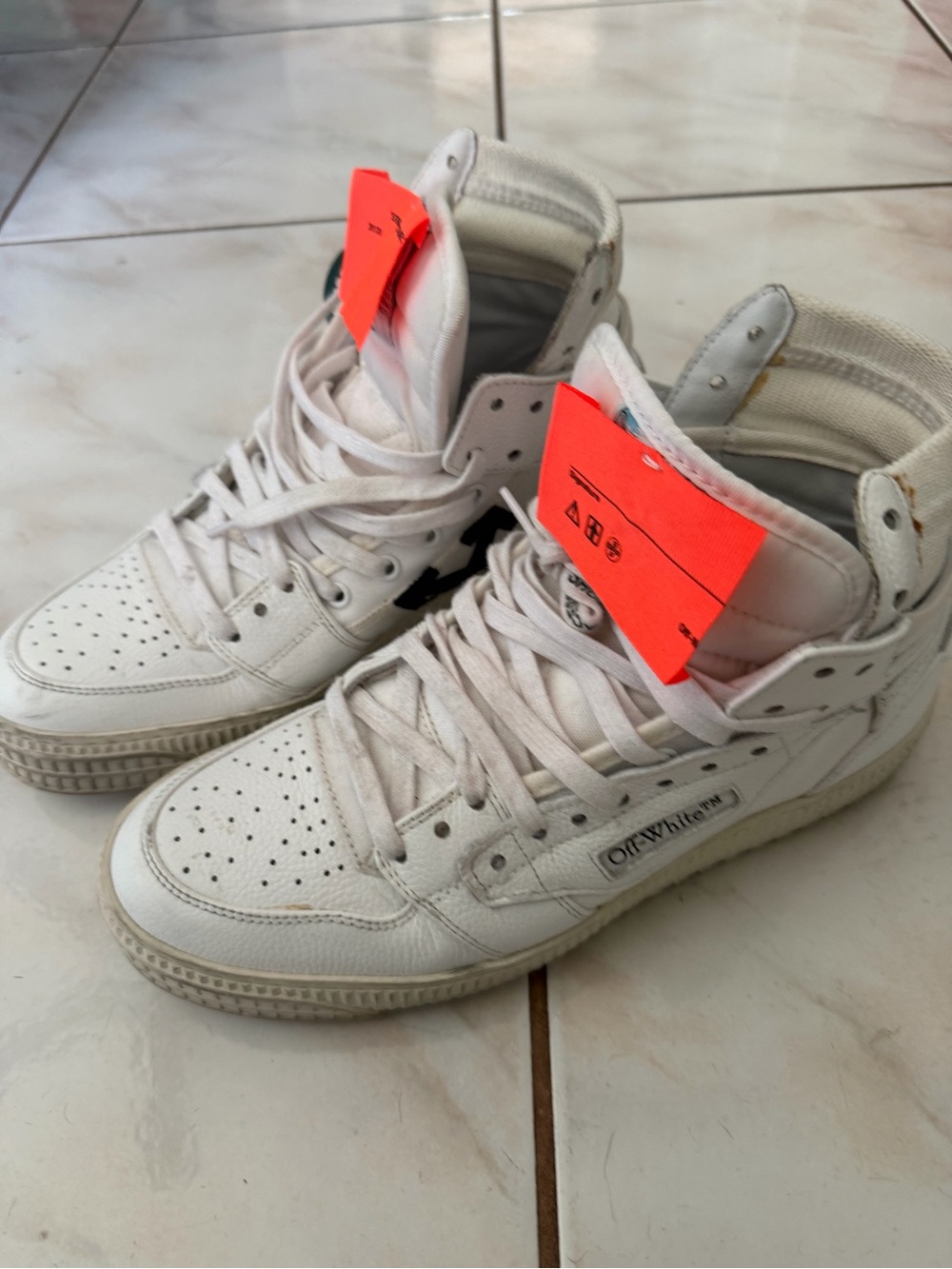 Off-White Kids White High-Top Sneakers with Orange Tags